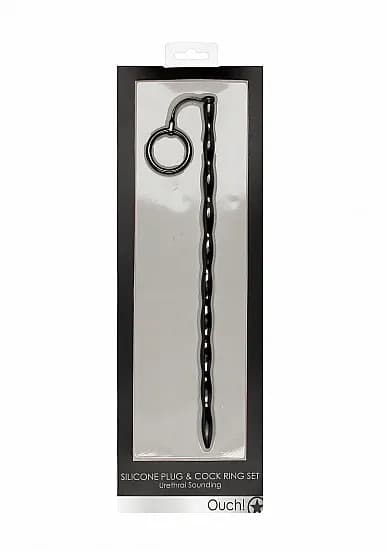 Silicone Plug & Cock Ring Set - Urethral Sounding - Black Ouch!- Shots image