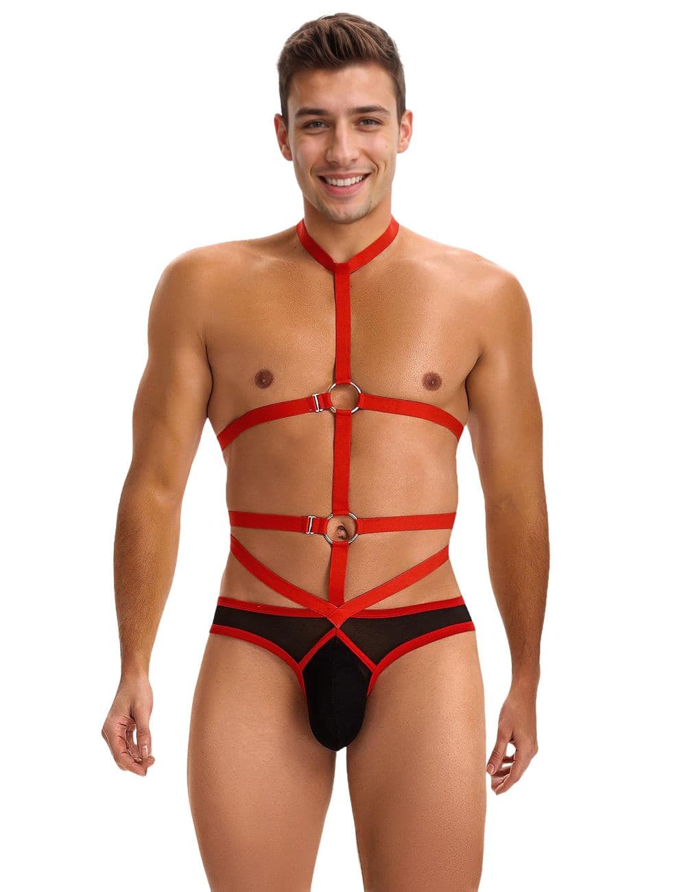 MP271 - Red Men Sexy Harness Halter Bodysuit - Various Sizes