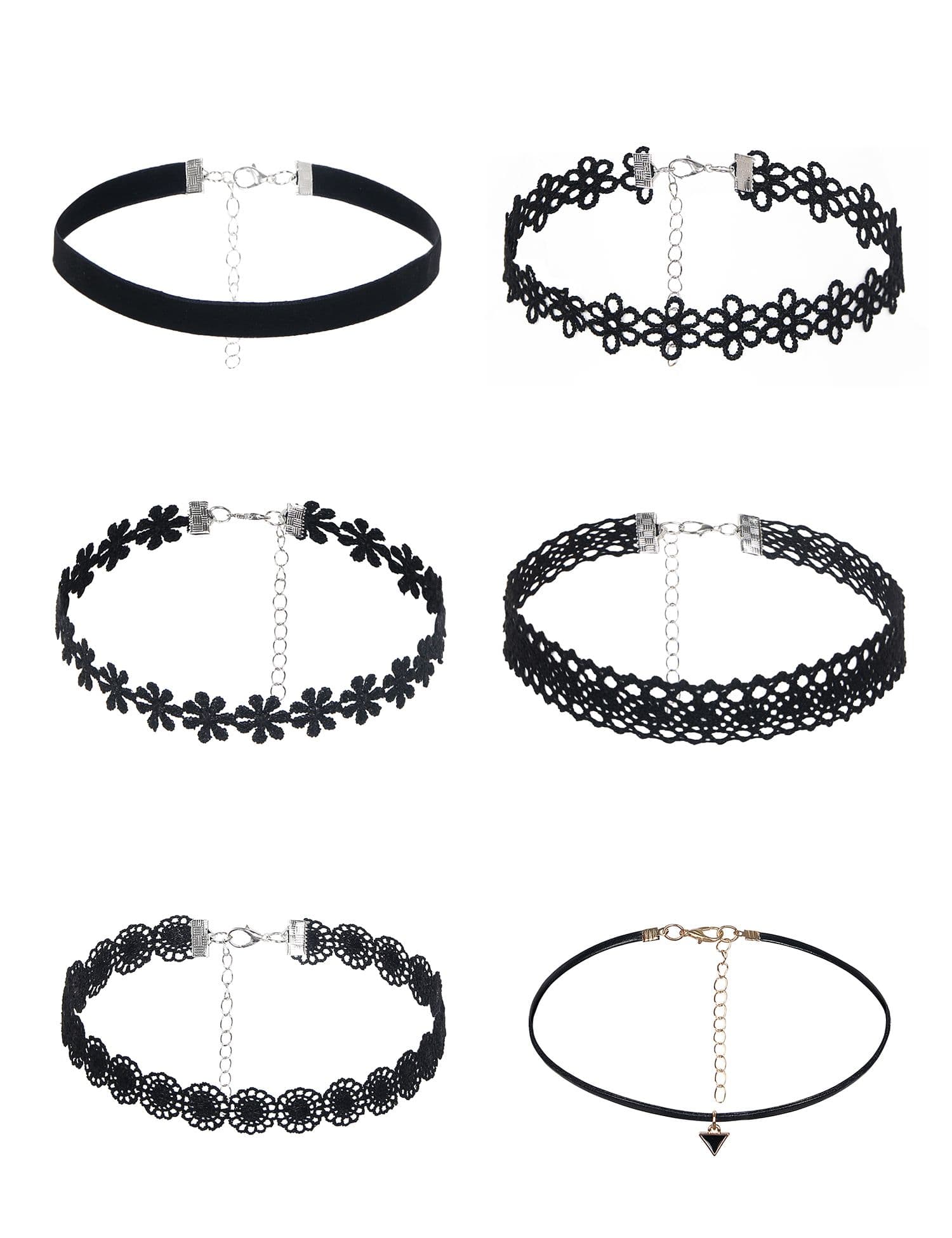 R82109 - 6pcs Black Sexy Lace Velvet Neck Ring Set