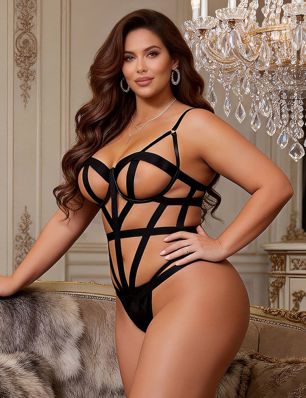 R81170P - Black Cut Out Bondage Bodysuit - XL/2XL