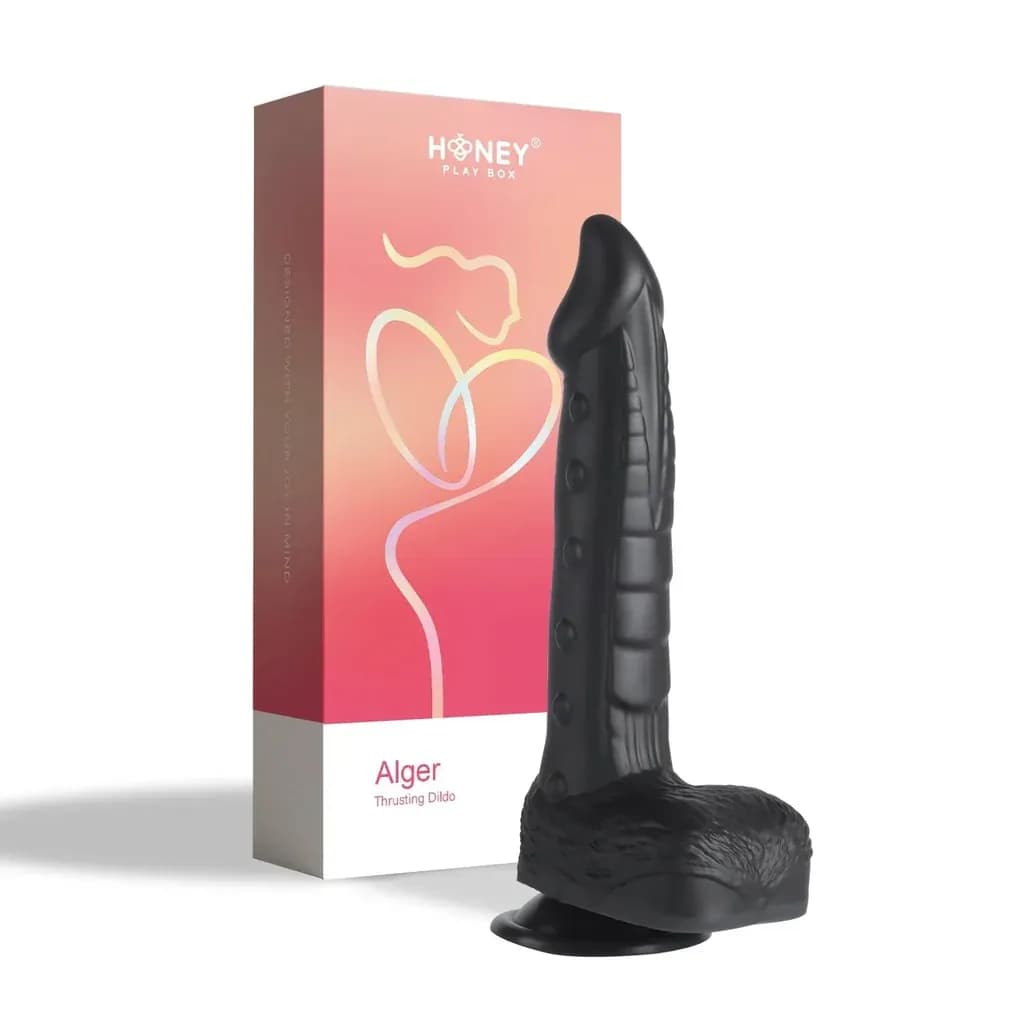 Alger- 8 inch Penis Thrusting Brown Dildo- Honey Play Box