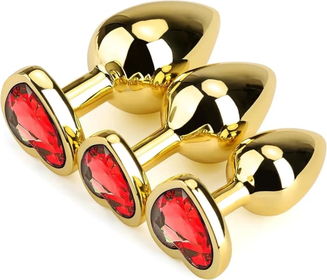 Jewelled Secret Heart Butt Plug Gold-Medium image