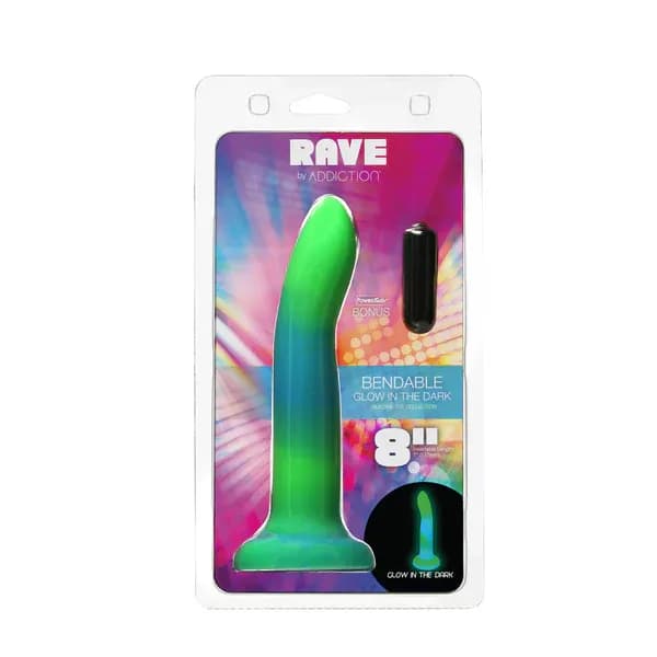 Rave by Addiction - 8" Glow in the Dark Dildo - Blue Green image