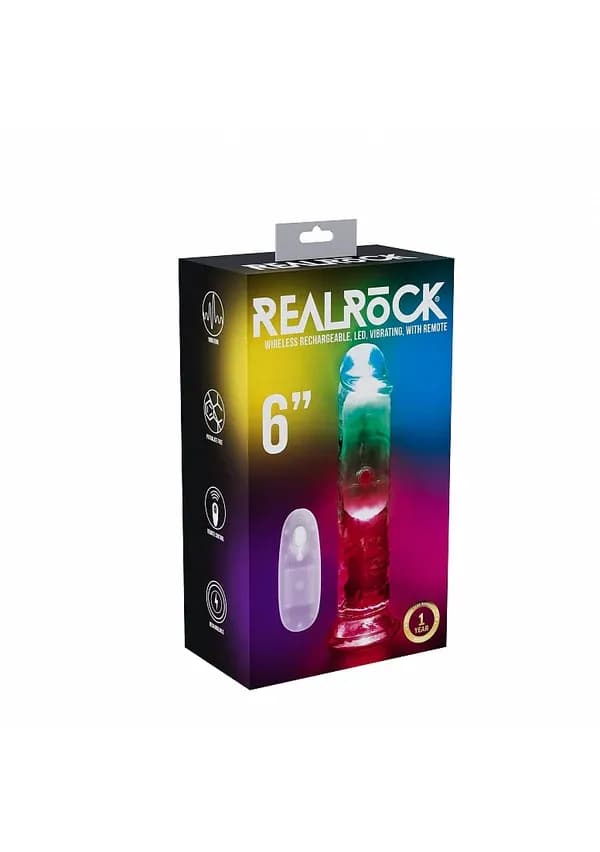 RealRock - Wireless Rechargeable - Remote Control - LED - Vibrating - Regular Straight No Balls 6" image