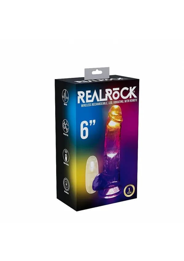 RealRock - Wireless Rechargeable - Remote Control - LED - Vibrating - Regular Straight with Balls 6" image