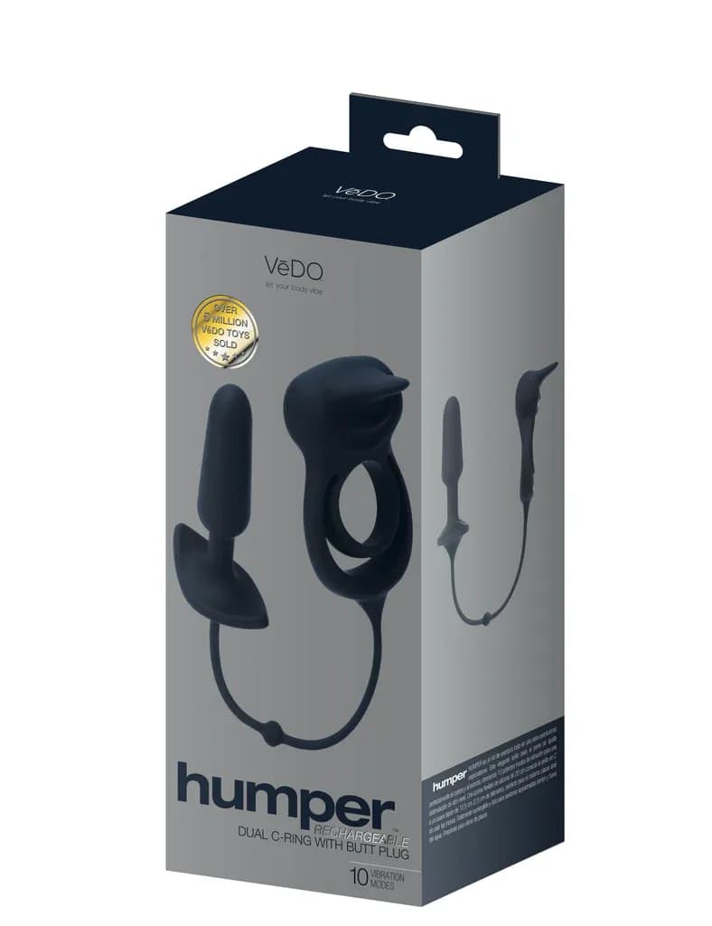 Humper - Black - Rechargeable Dual C-Ring with Butt Plug - Vedo